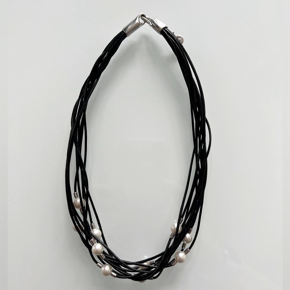 Majorica multi-strand pearl & leather rope necklace